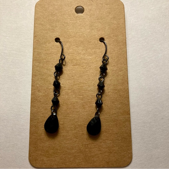 NEW Black Gems Dangling Earrings Whimsigoth Goth Grunge Punk Cocktail Art Deco - Picture 6 of 14